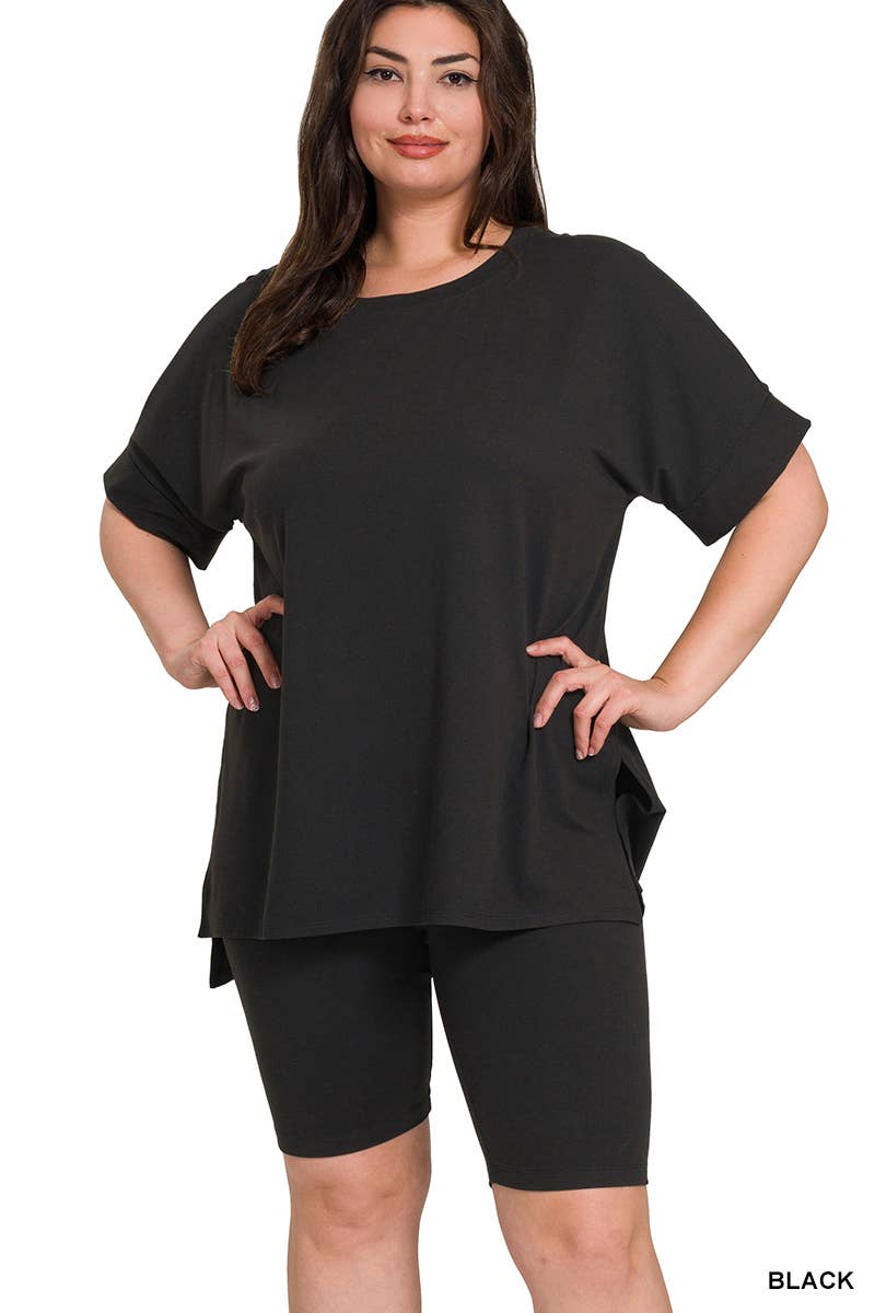 Plus Round Neck Top and Shorts set