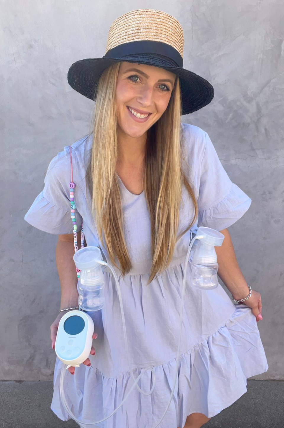 Nursing Dress With Pockets - Bell Sleeve- Periwinkle (Lavender/Blue)