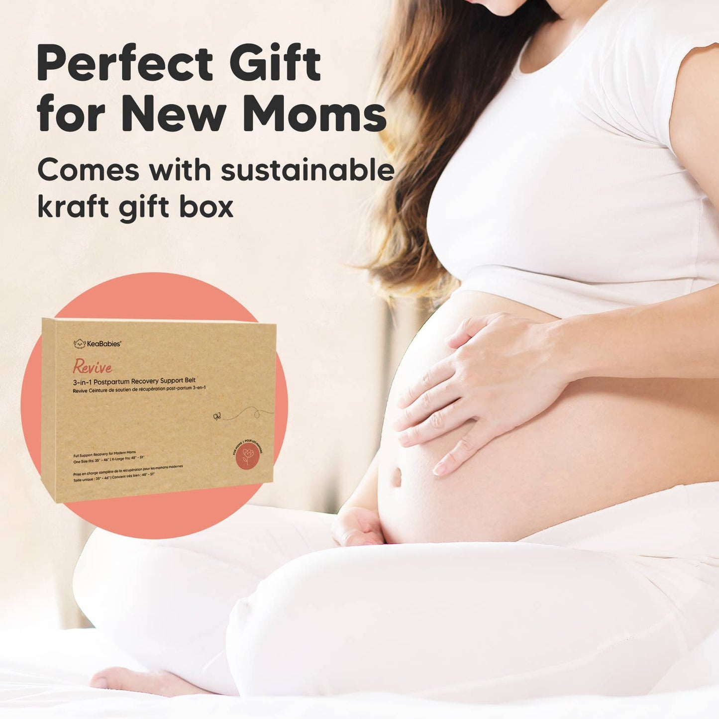 KeaBabies Revive 3 in 1 Postpartum Belt (Classic Ivory, M/L)