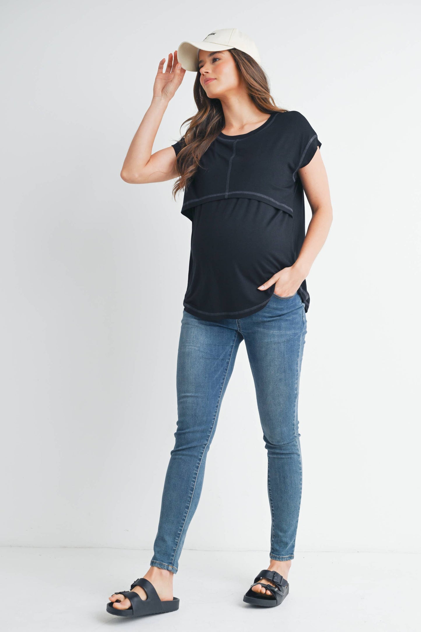 Double Layer Short Sleeve Maternity Nursing Top