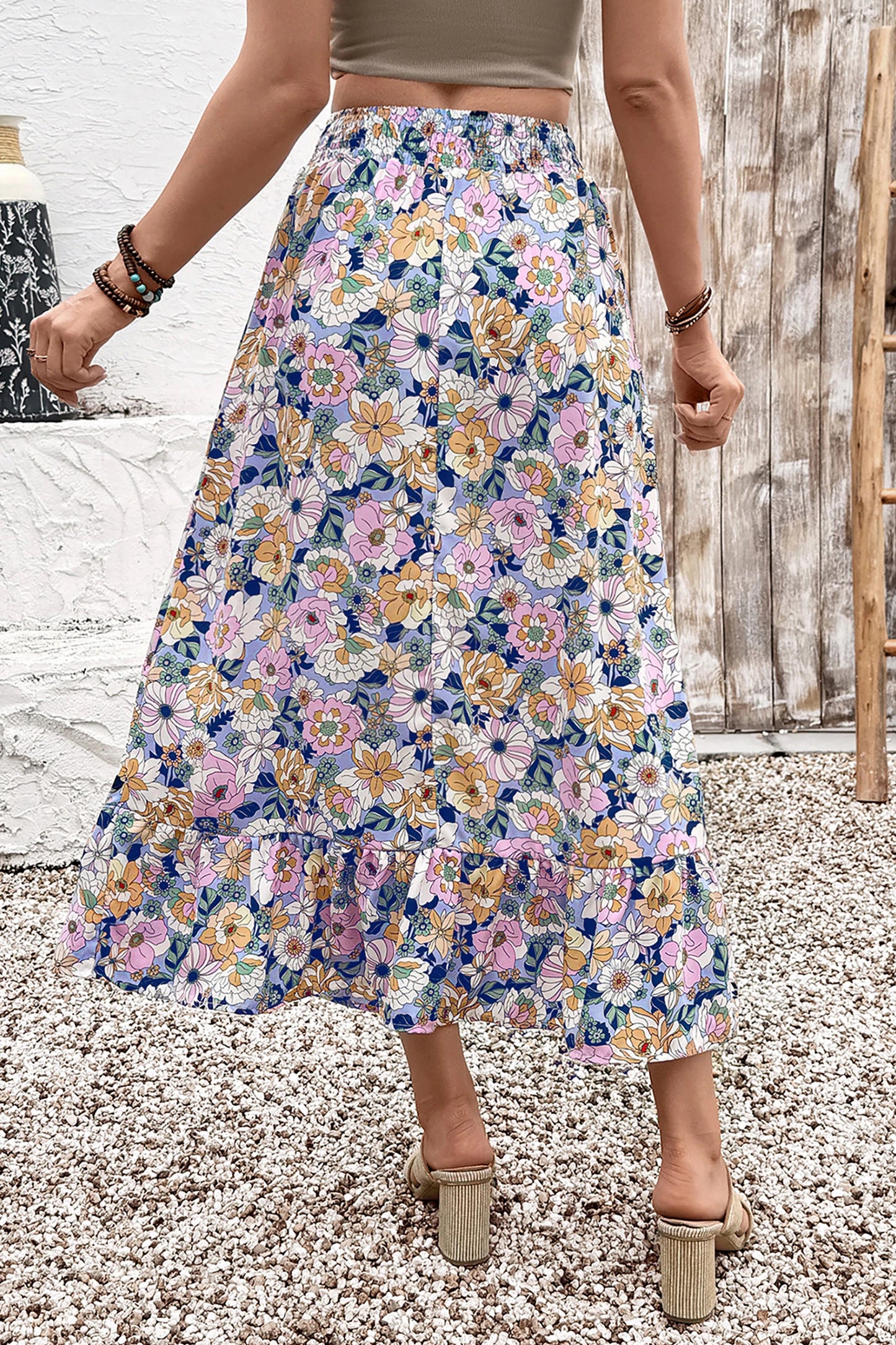 Pink Floral Maxi Skirt