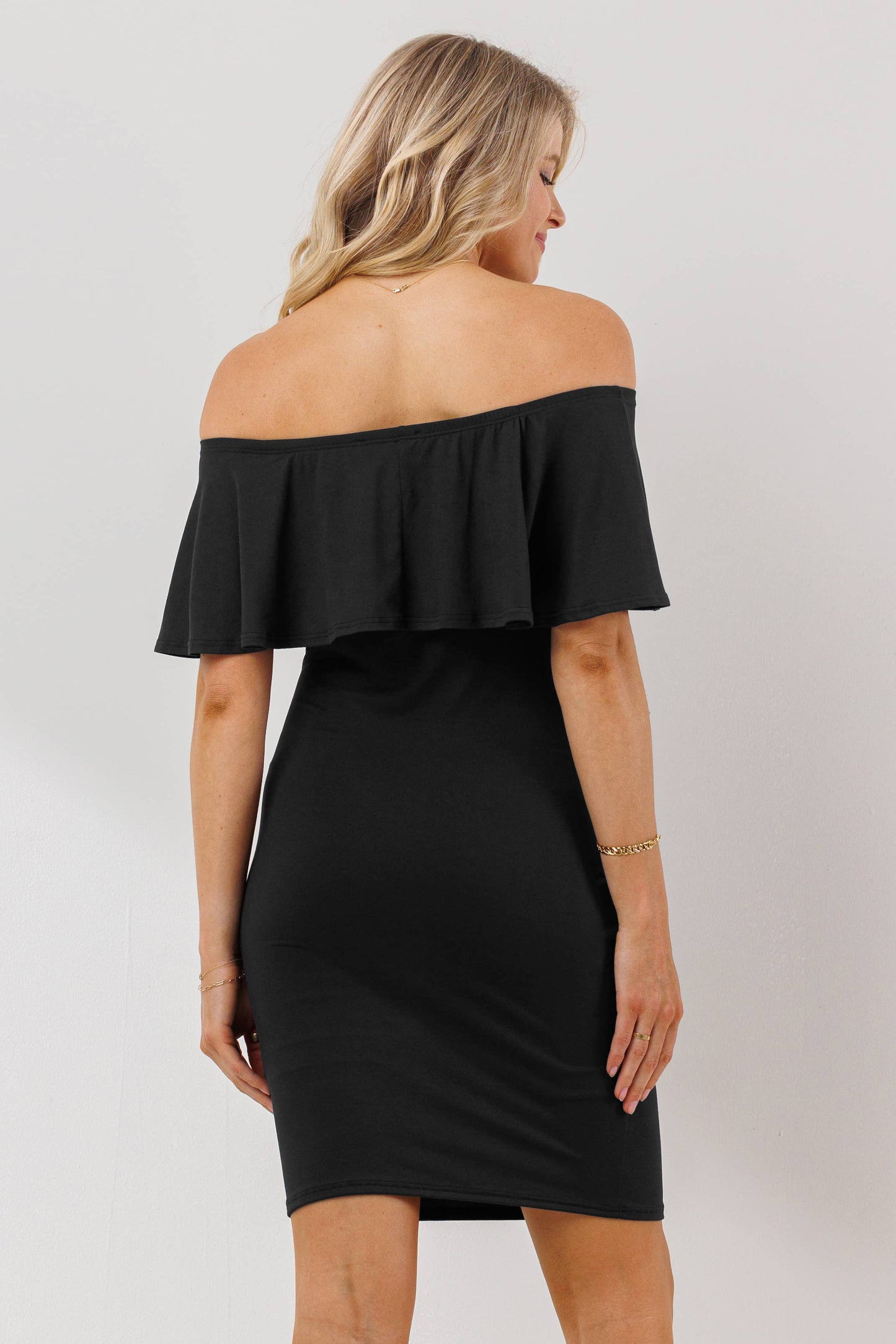 Off The Shoulder Ruffled Maternity Mini Dress
