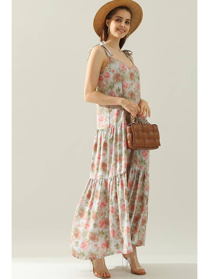 STRAP TIE SLEEVELESS DRESS WITH TRIM TAPE AT HEM