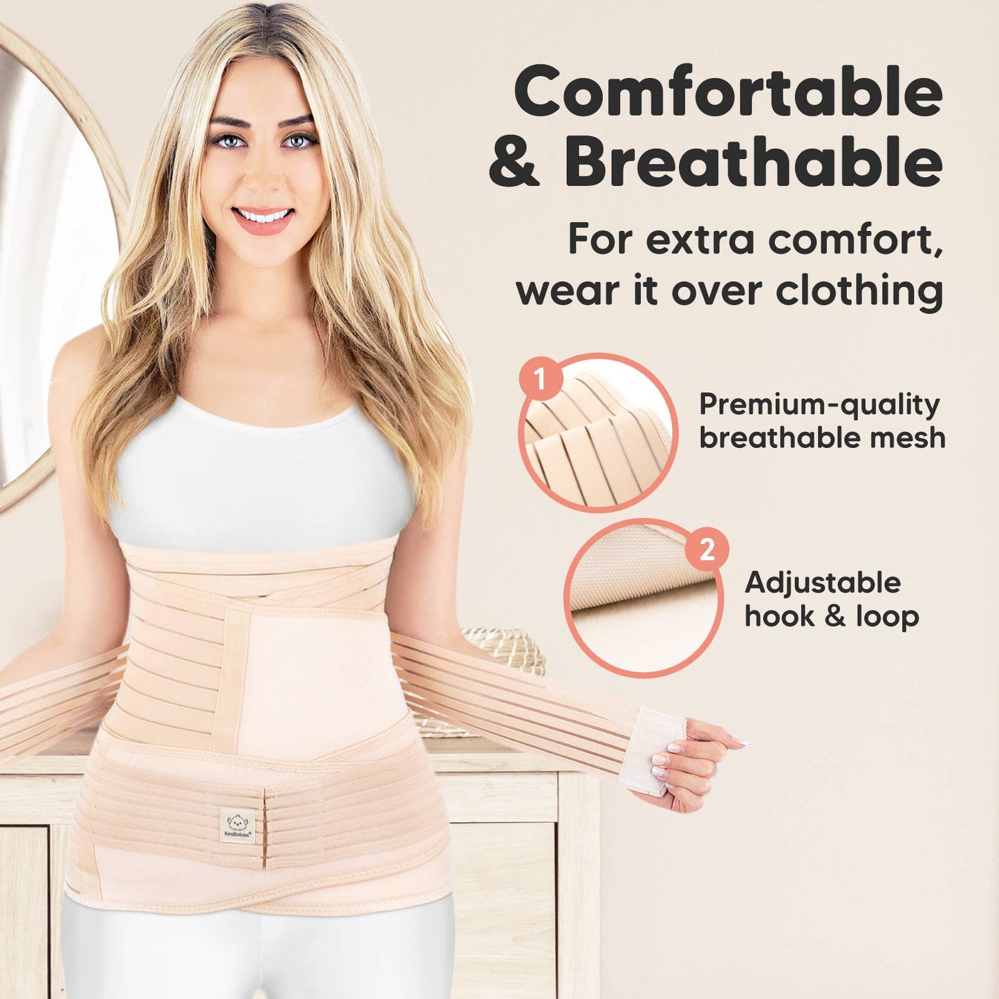 KeaBabies Revive 3 in 1 Postpartum Belt (Classic Ivory, M/L)