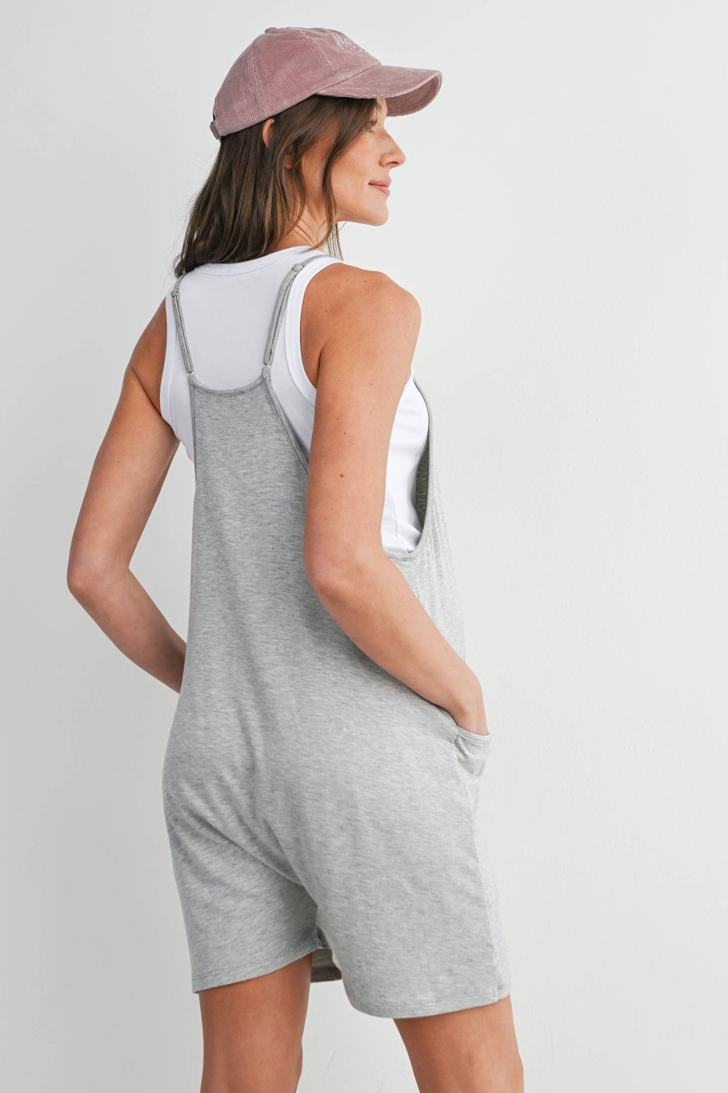 Loose Fit Sleeveless Maternity Romper with Adjustable Straps