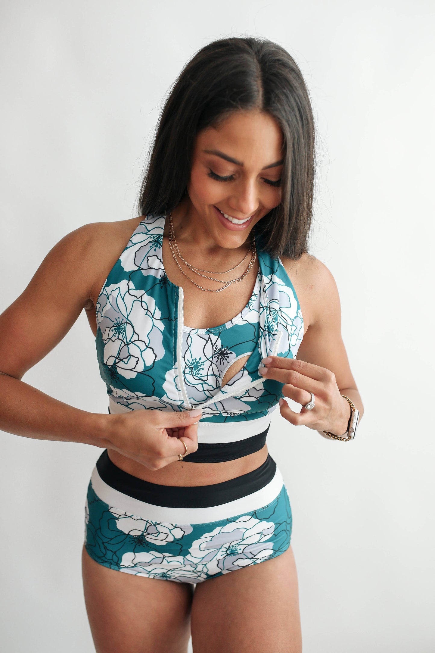 Crop Zip Up Breastfeeding Swimsuit Top