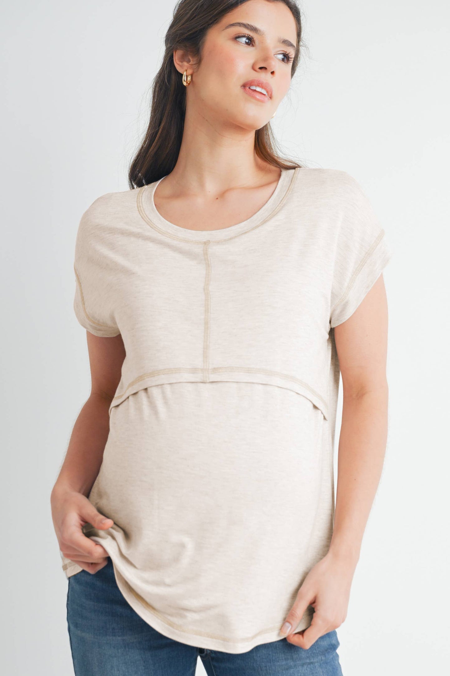 Double Layer Short Sleeve Maternity Nursing Top