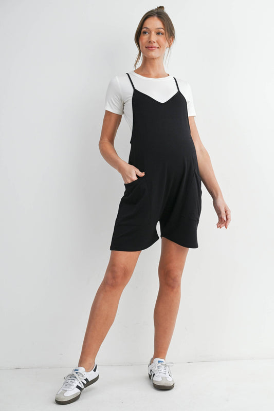 Loose Fit Sleeveless Maternity Romper with Adjustable Straps