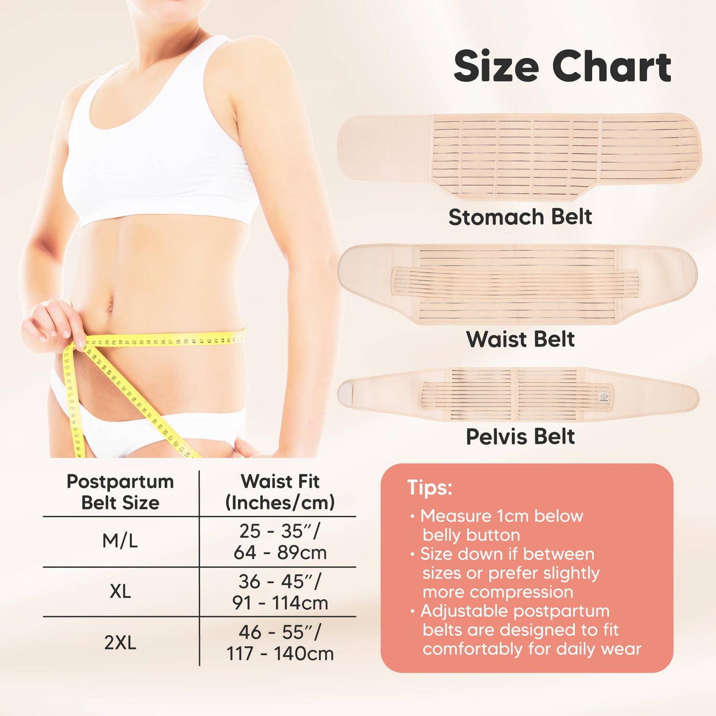 KeaBabies Revive 3 in 1 Postpartum Belt (Classic Ivory, M/L)