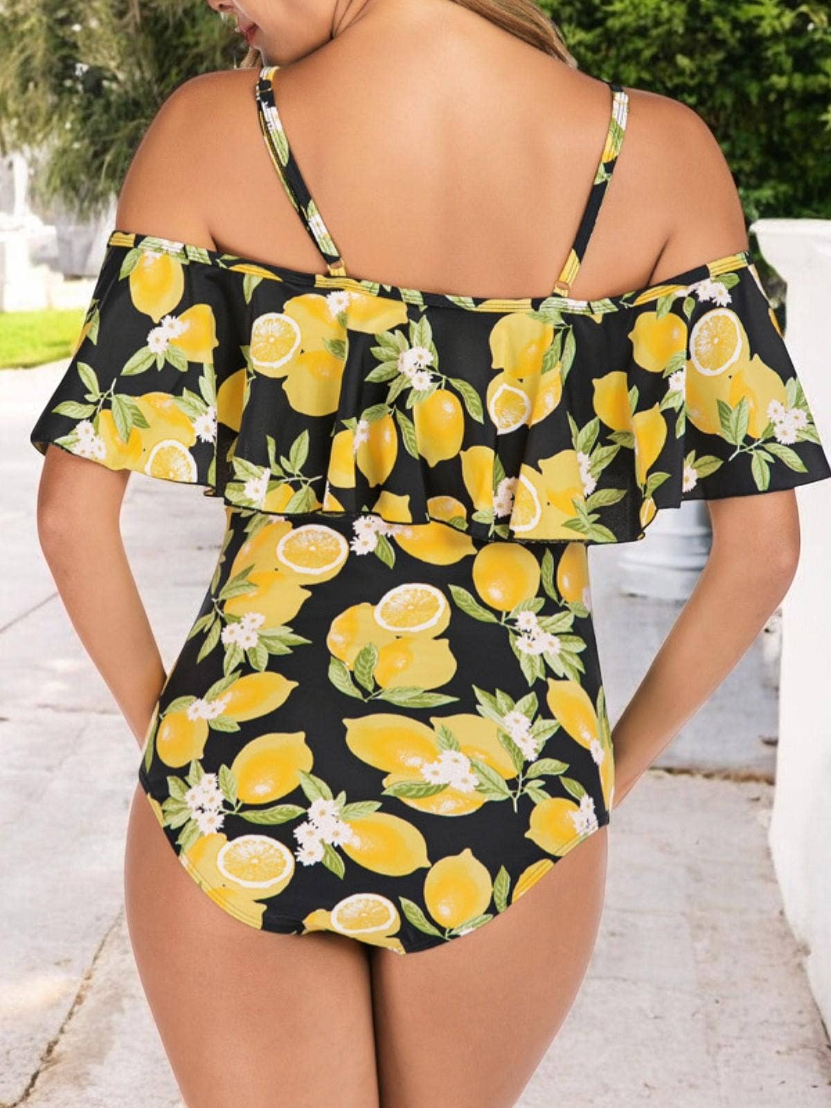 Off Shoulder Lemon Print Maternity Swimsuit