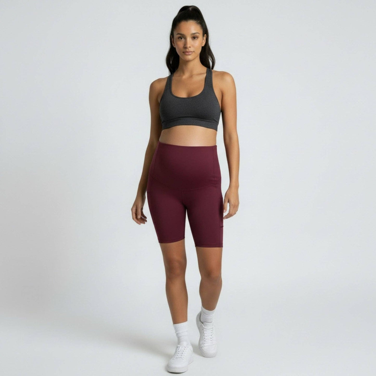 High Waist Maternity Bike Shorts with Over Belly Panel Stretch Activewear Workout Shorts