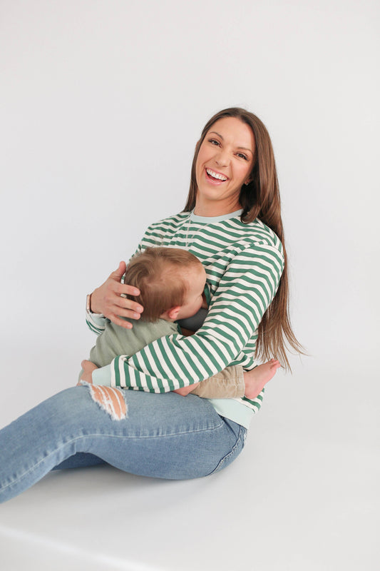 Oversized Fit Freestyle Stripe Breastfeeding Sweatshirt - EXTENDED CHART