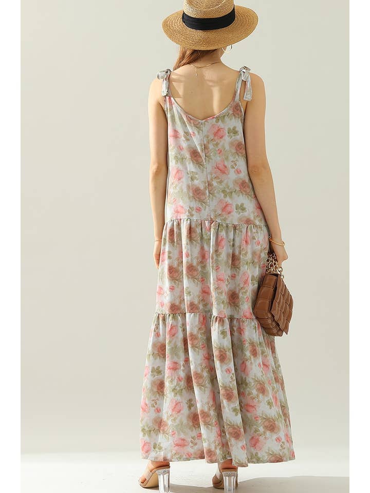 STRAP TIE SLEEVELESS DRESS WITH TRIM TAPE AT HEM