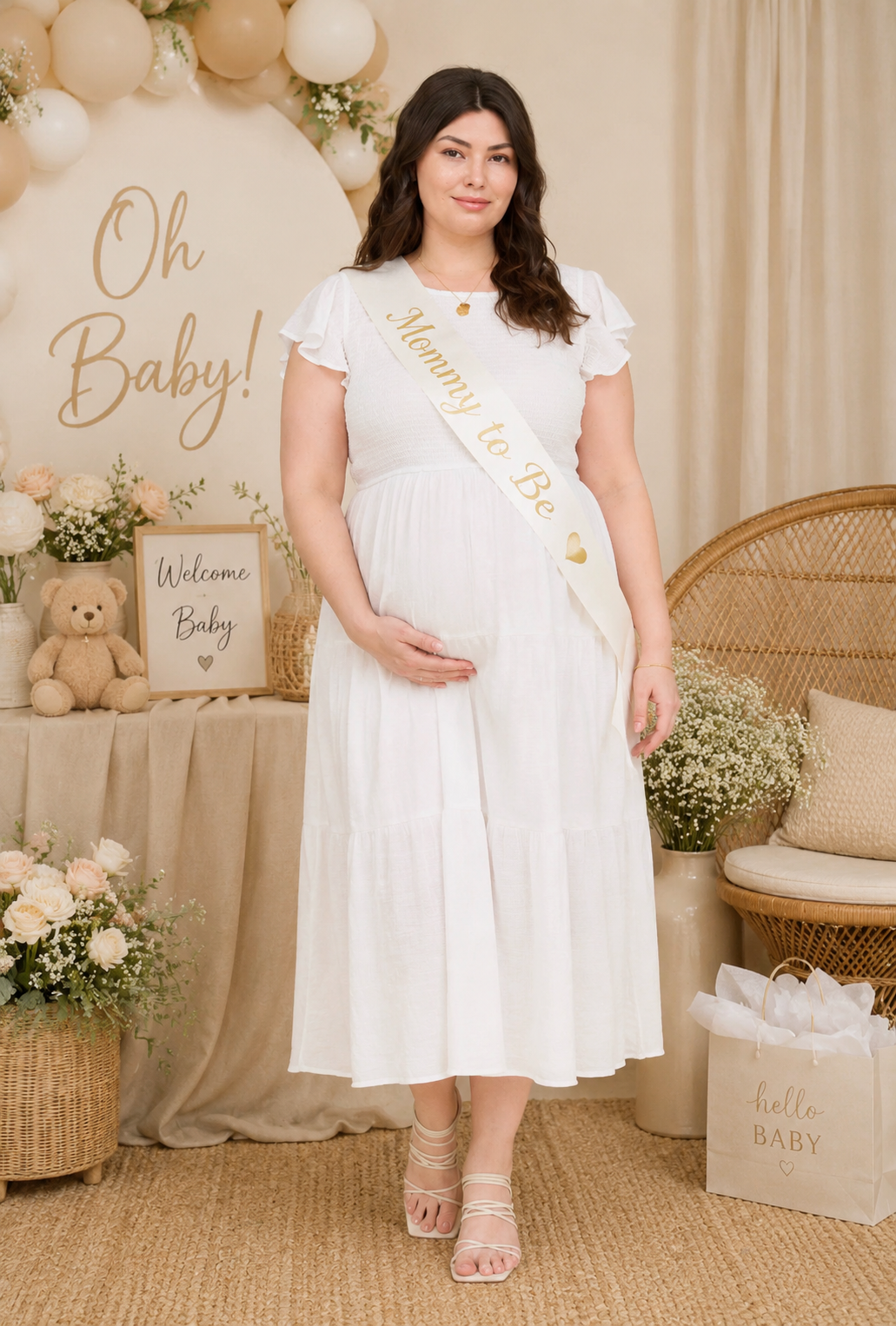 PLUS TIERED SMOCKED SHORT SLEEVE MIDI DRESS