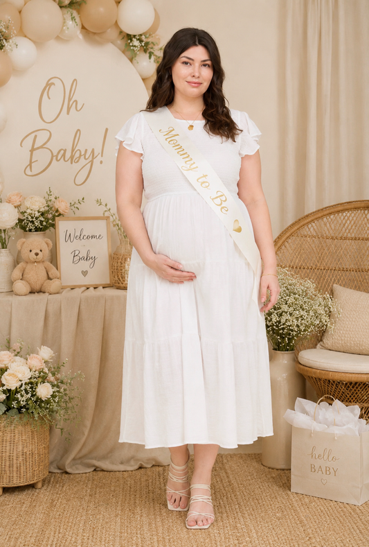 PLUS TIERED SMOCKED SHORT SLEEVE MIDI DRESS