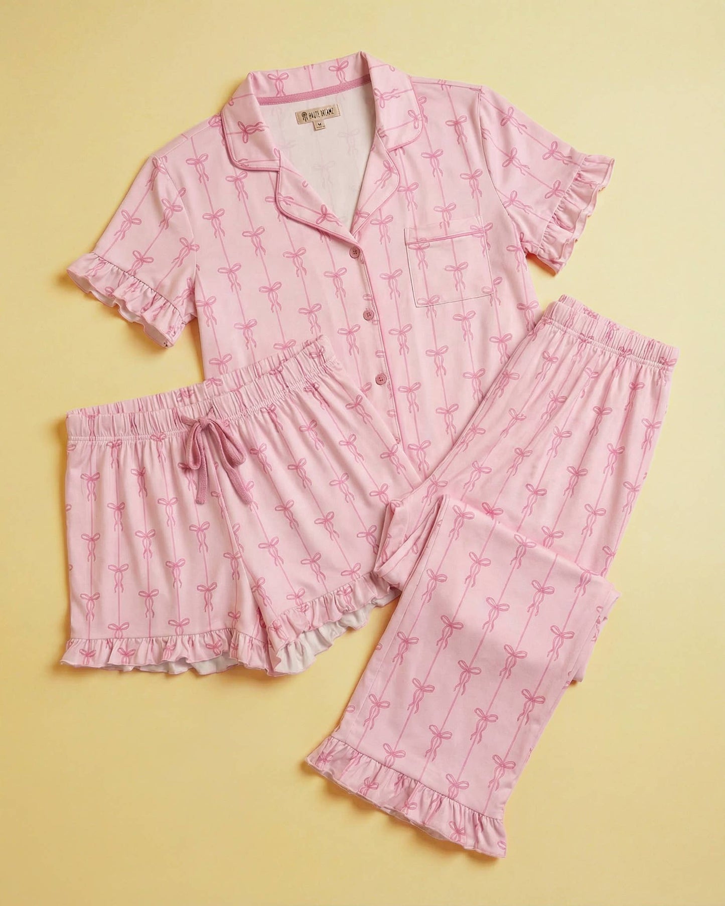 3-Piece Pack - Romantic Bow Frilly PJ Set - Bonus Shorts
