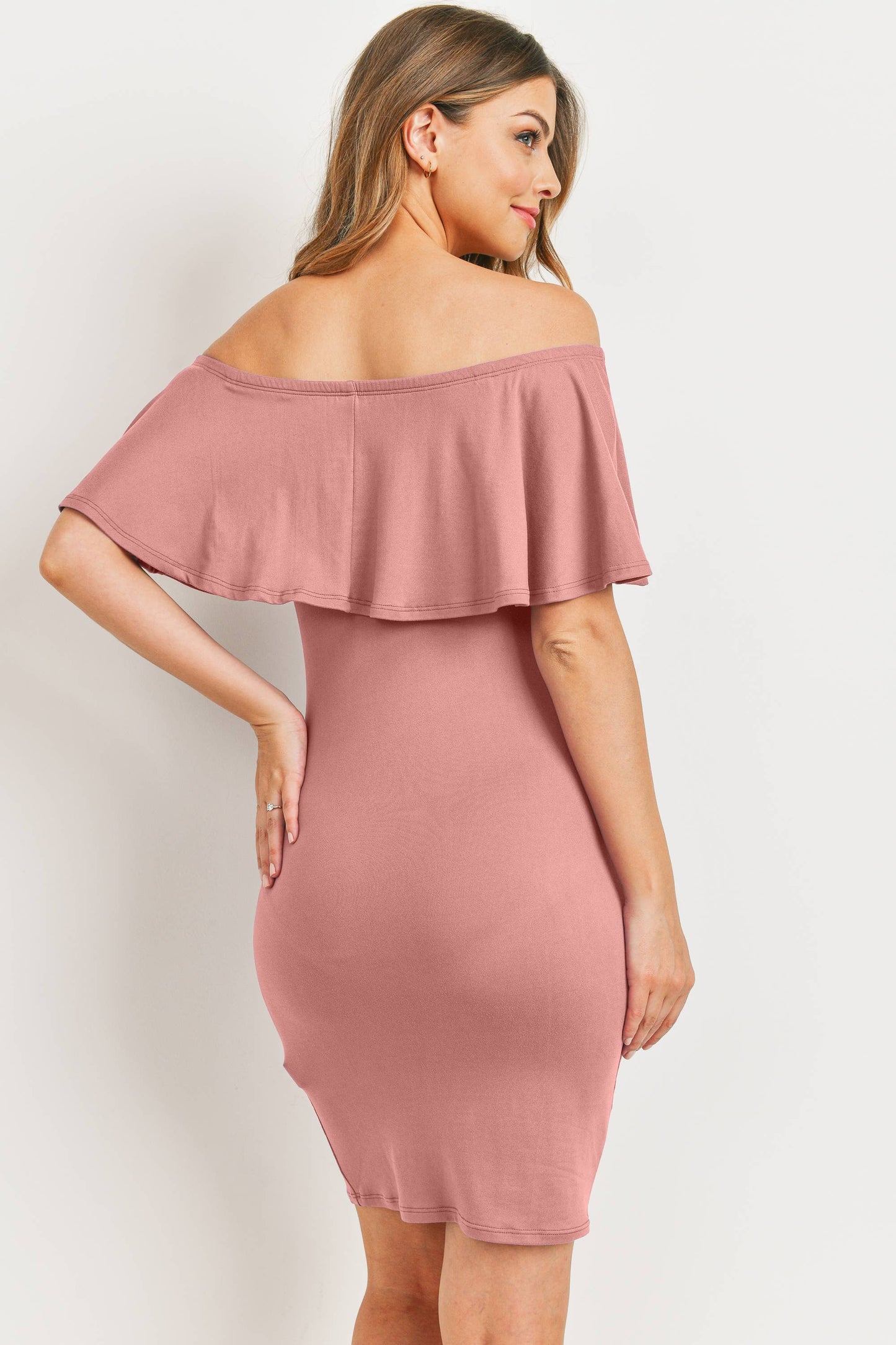 Off The Shoulder Ruffled Maternity Mini Dress