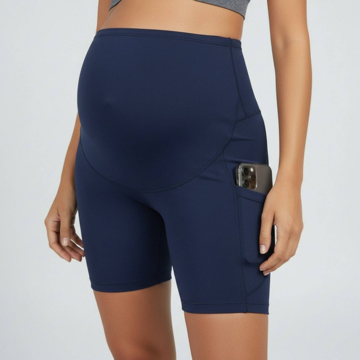 High Waist Maternity Bike Shorts with Over Belly Panel Stretch Activewear Workout Shorts