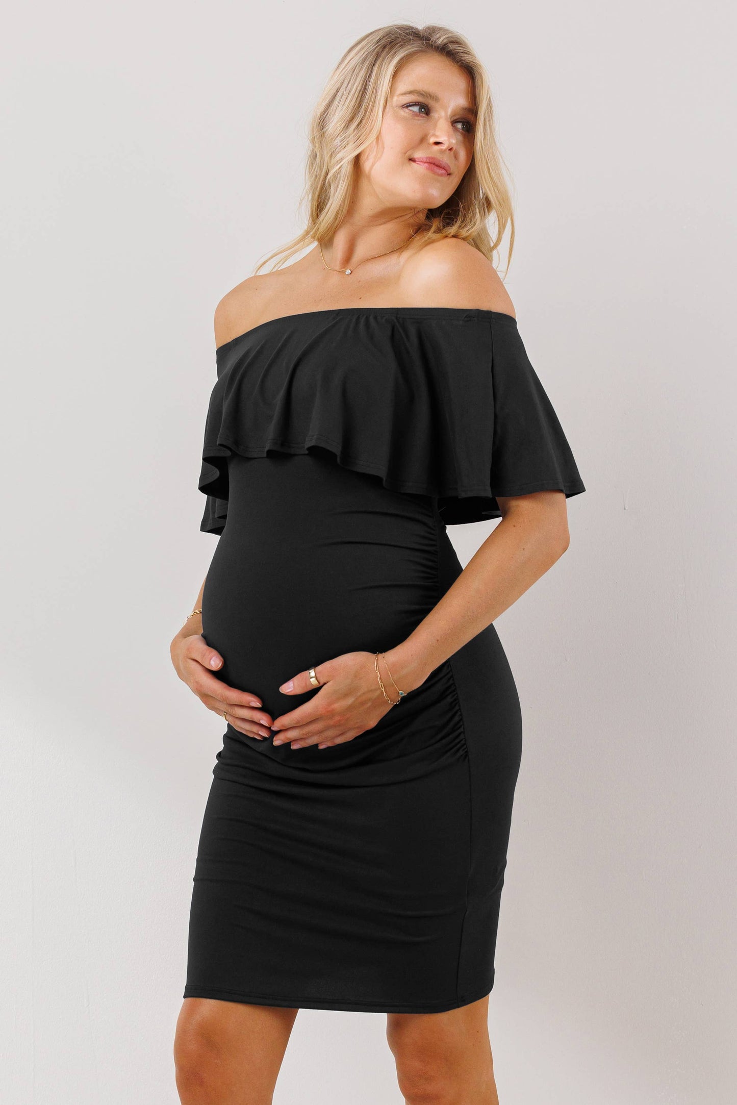 Off The Shoulder Ruffled Maternity Mini Dress