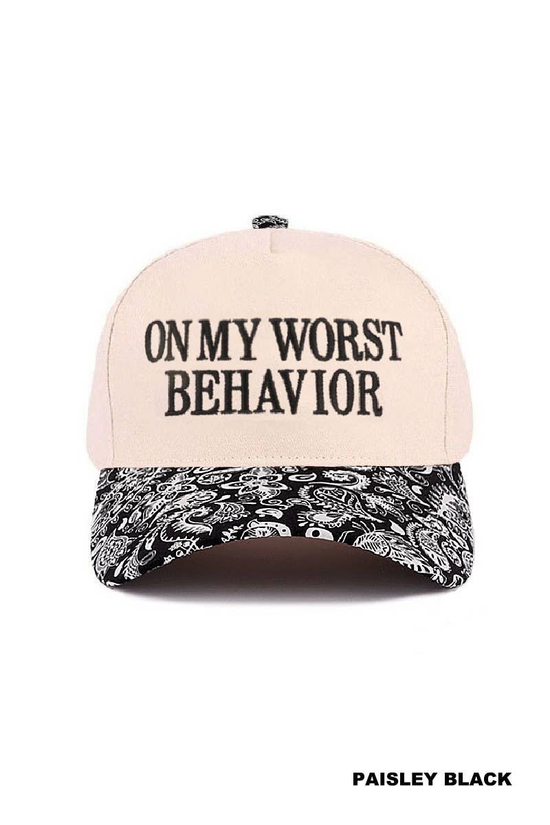 On My Worst Behavior Two Tone Canvas Cotton Cap