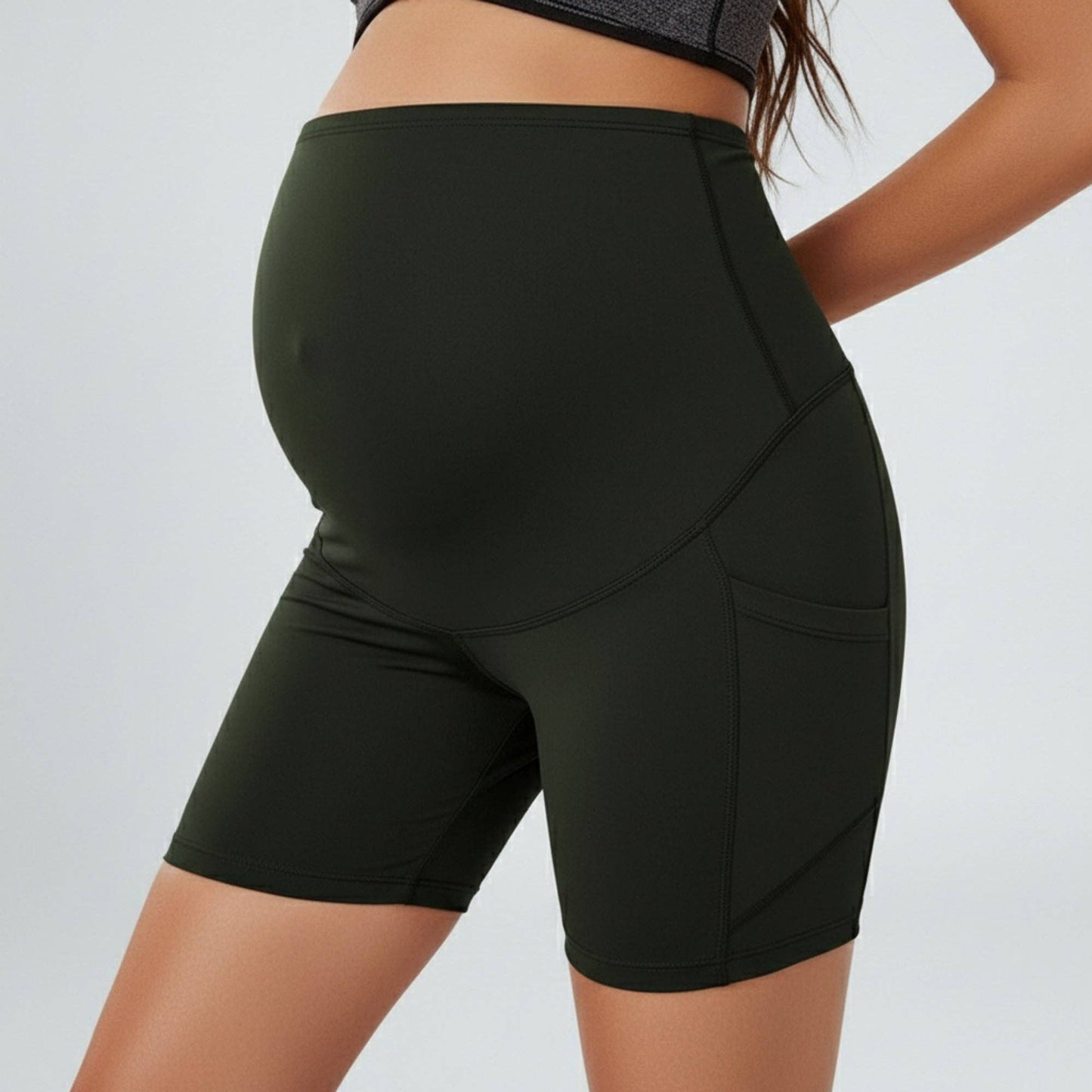 High Waist Maternity Bike Shorts with Over Belly Panel Stretch Activewear Workout Shorts