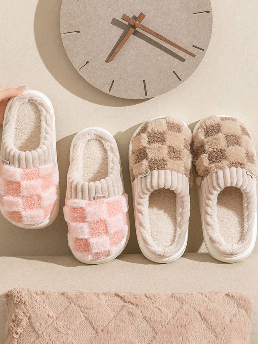 Checkered Fuzzy Warmies Slippers