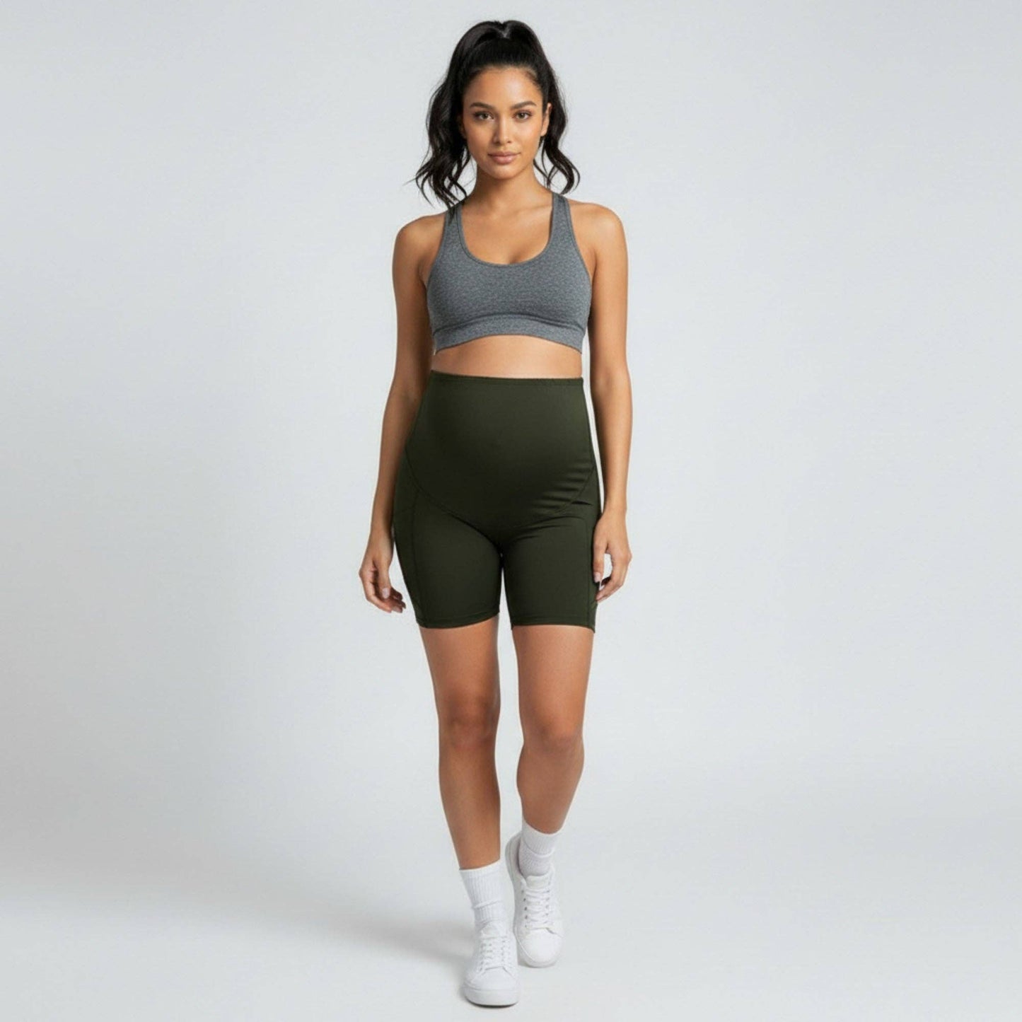 High Waist Maternity Bike Shorts with Over Belly Panel Stretch Activewear Workout Shorts