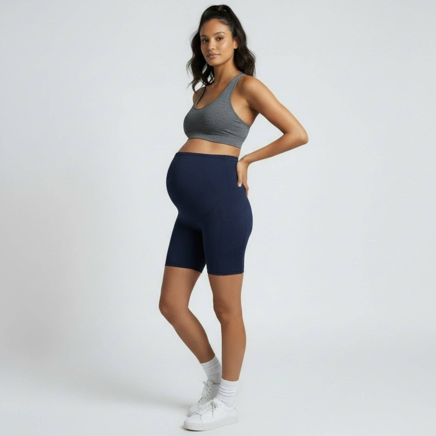 High Waist Maternity Bike Shorts with Over Belly Panel Stretch Activewear Workout Shorts