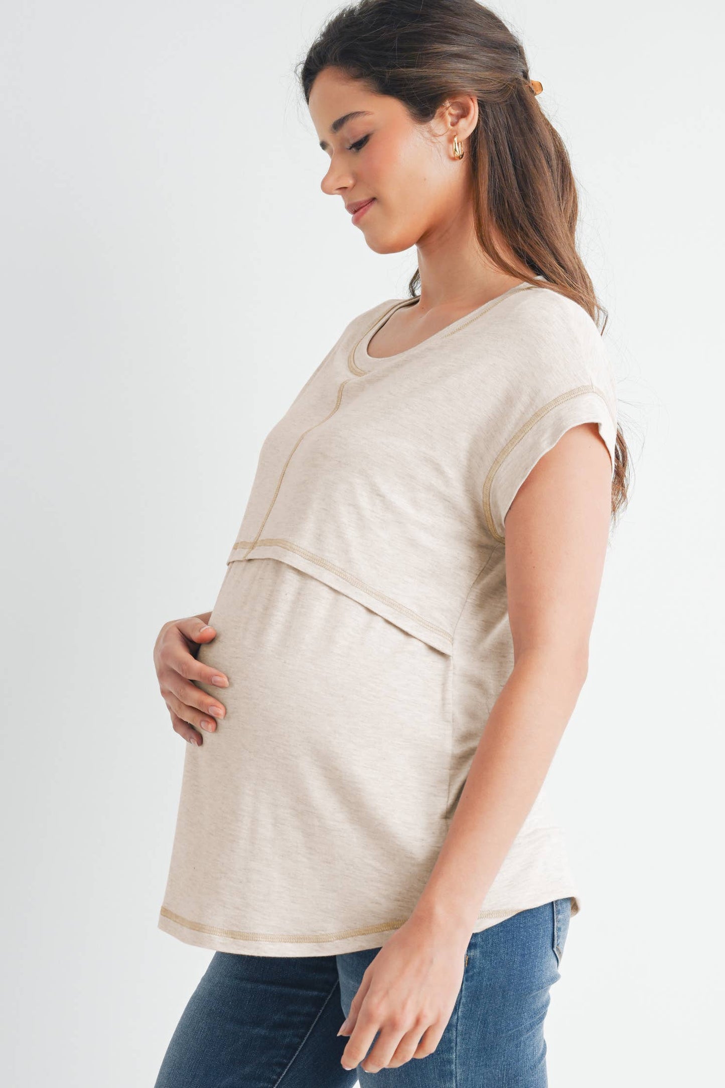 Double Layer Short Sleeve Maternity Nursing Top