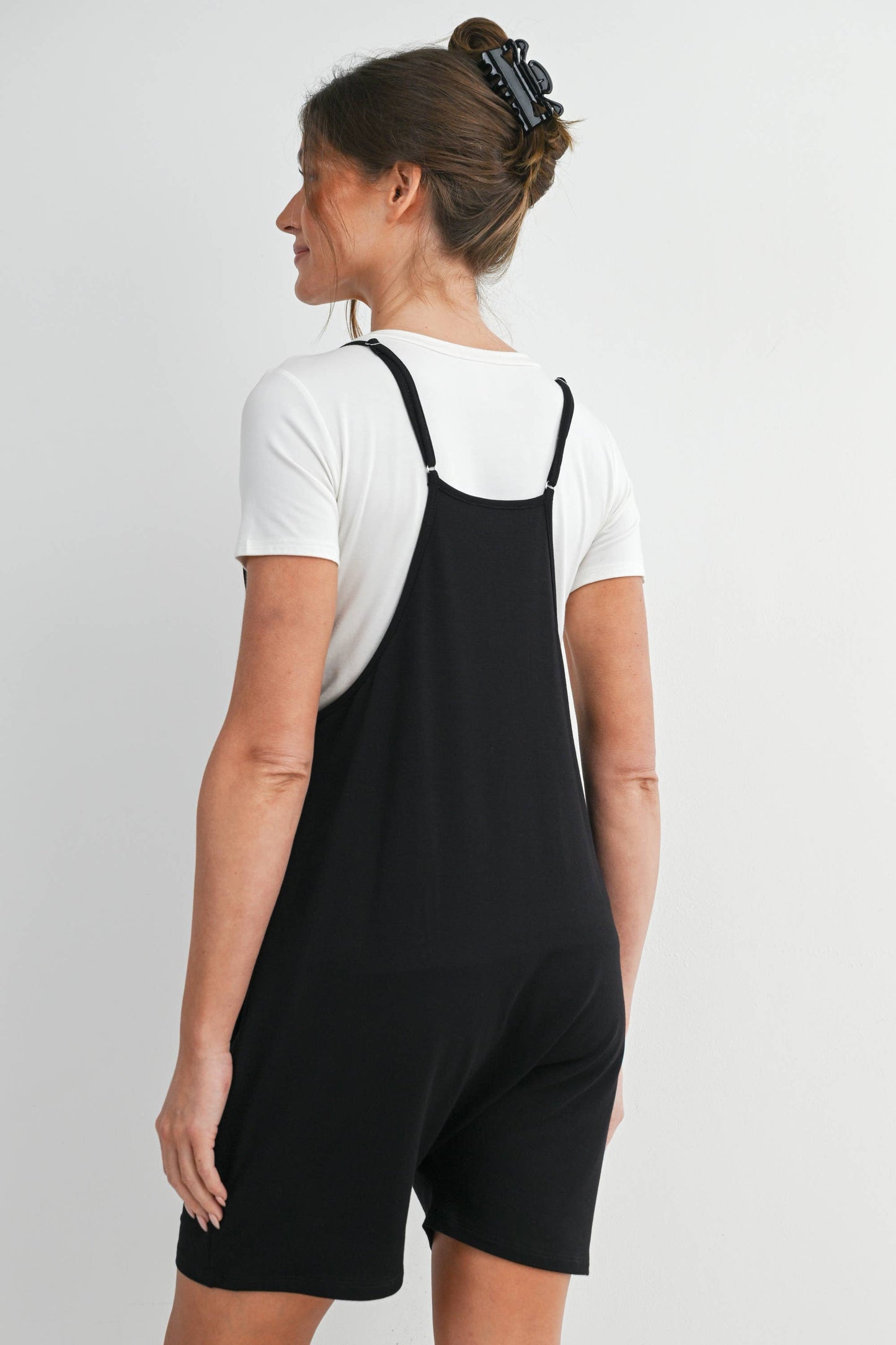 Loose Fit Sleeveless Maternity Romper with Adjustable Straps