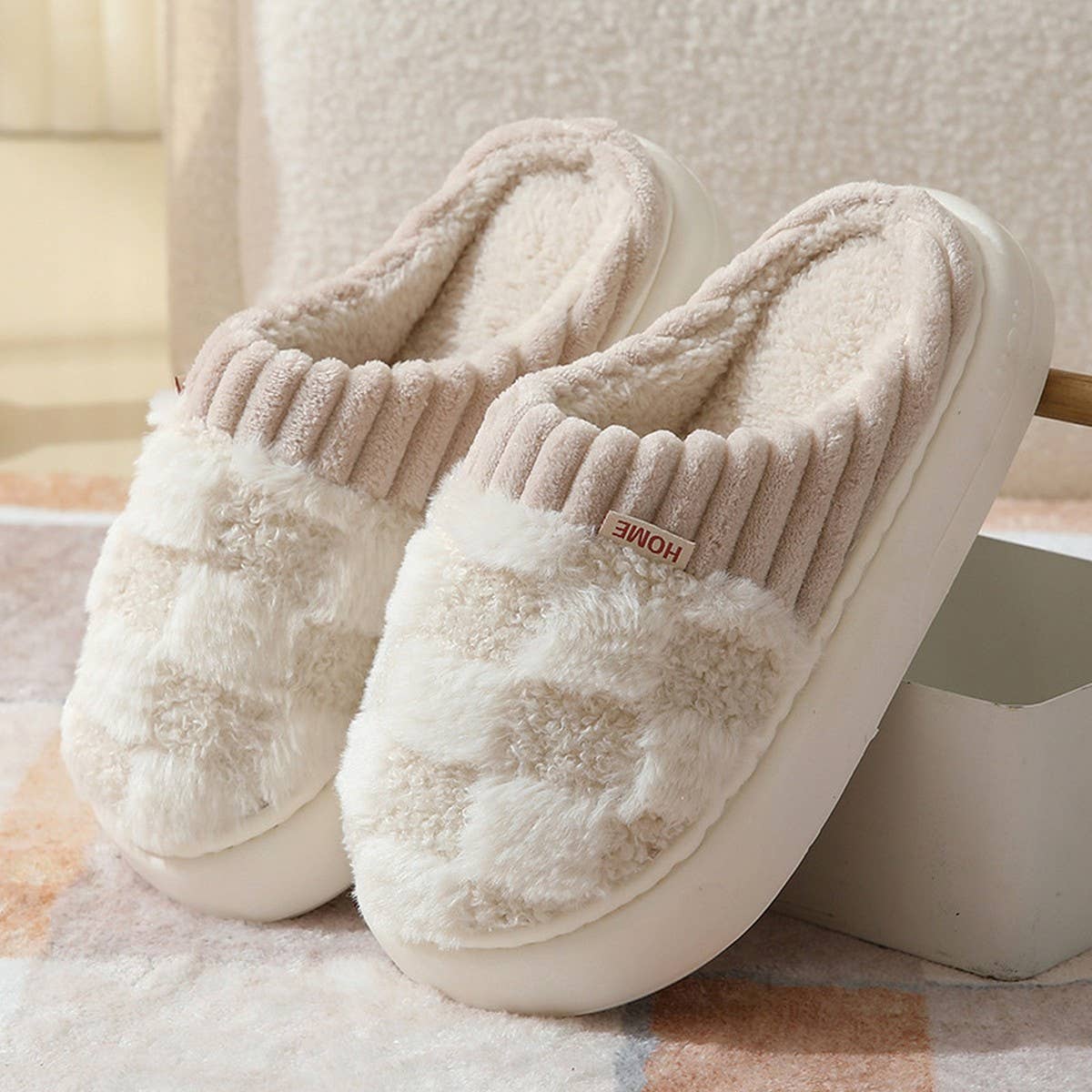 Checkered Fuzzy Warmies Slippers