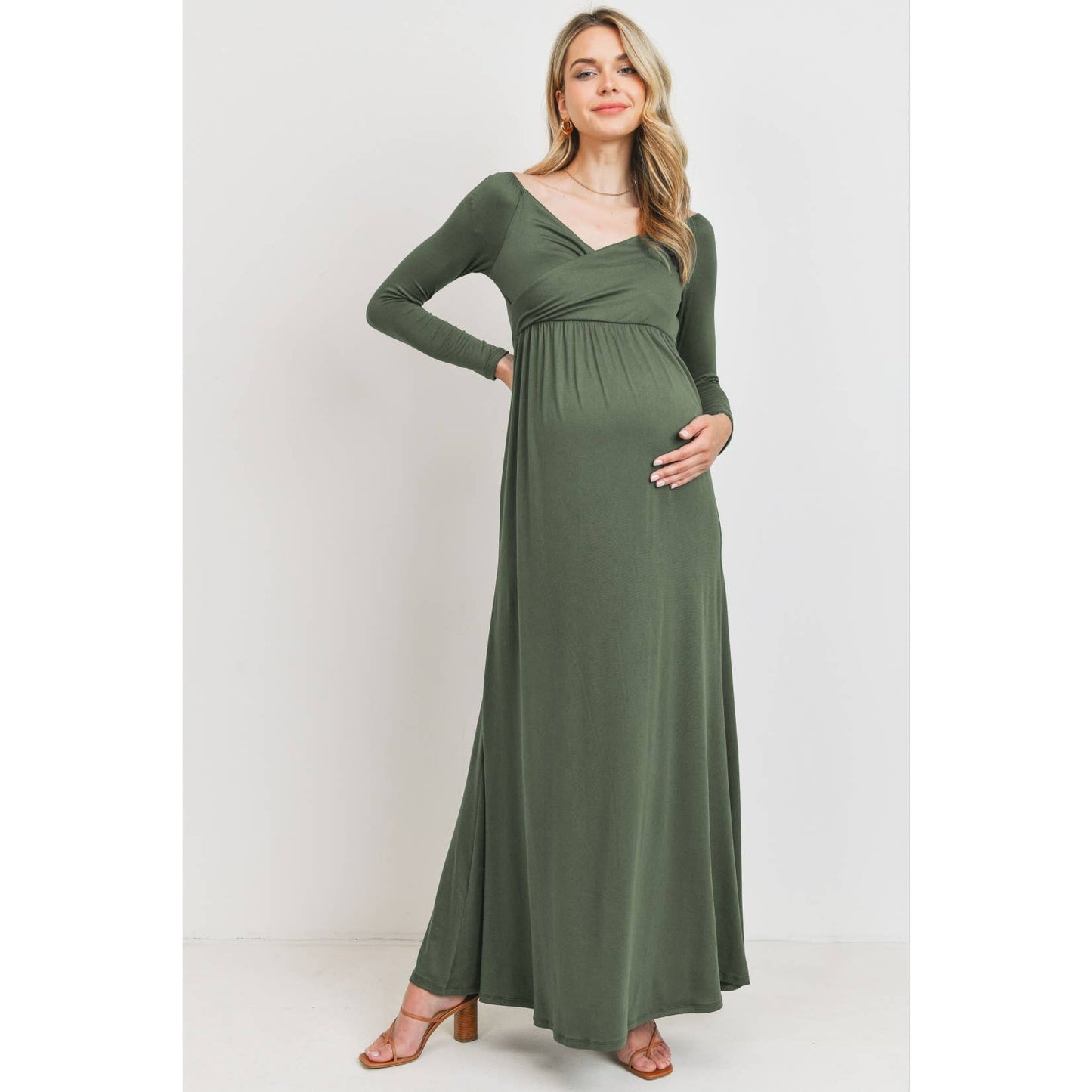 Off Shoulder V-Neck Maxi Maternity Dress