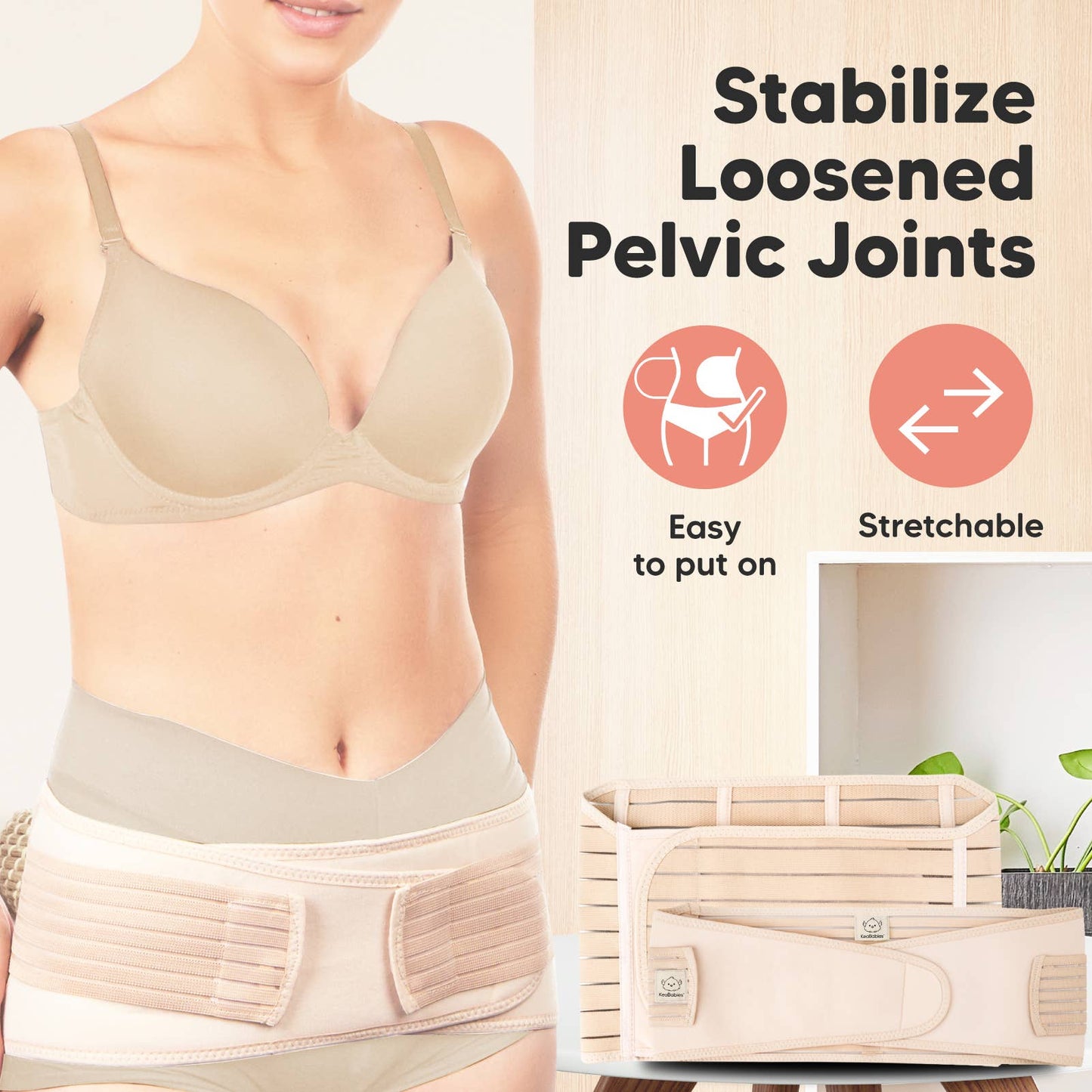 KeaBabies Revive 3 in 1 Postpartum Belt (Classic Ivory, M/L)