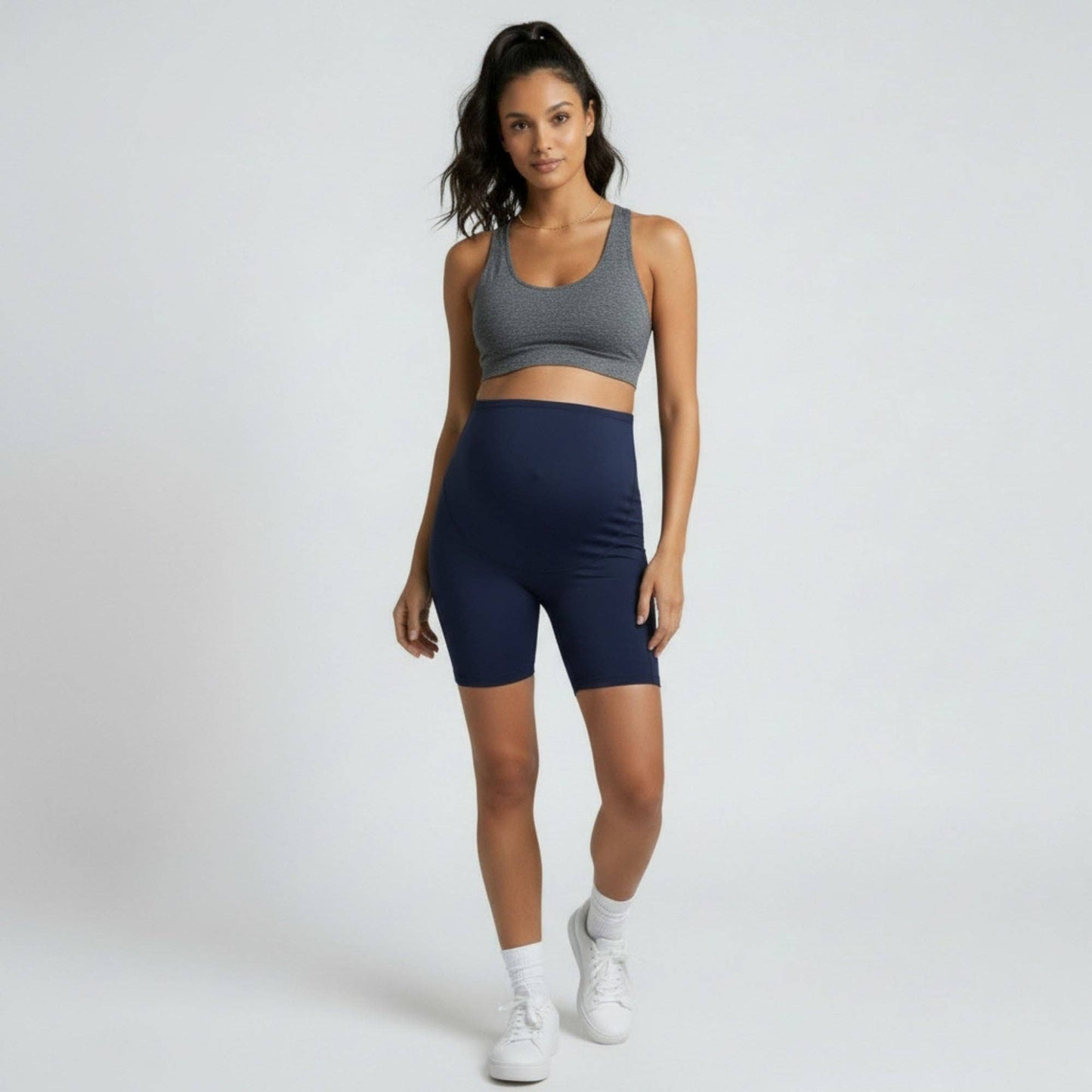 High Waist Maternity Bike Shorts with Over Belly Panel Stretch Activewear Workout Shorts