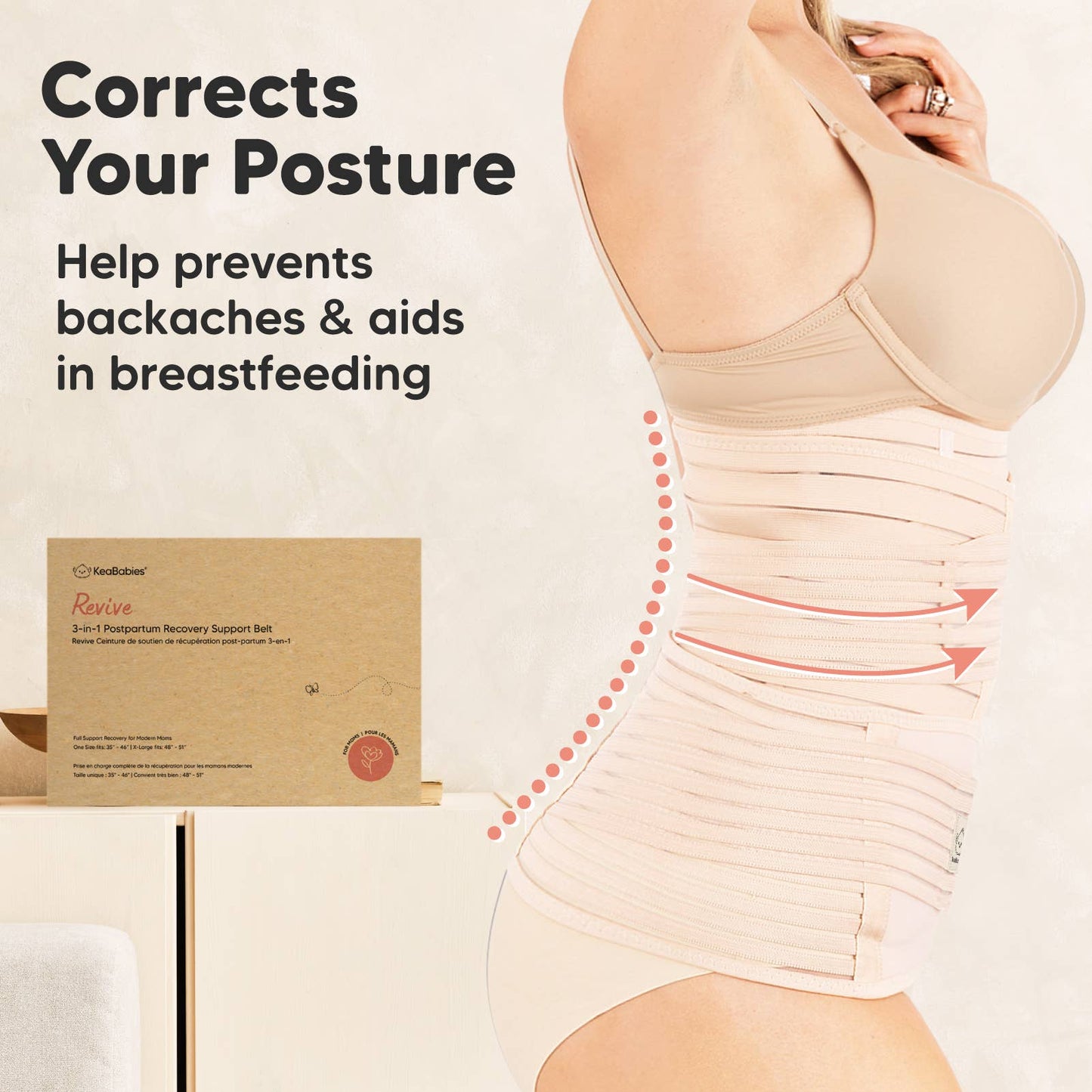 KeaBabies Revive 3 in 1 Postpartum Belt (Classic Ivory, M/L)