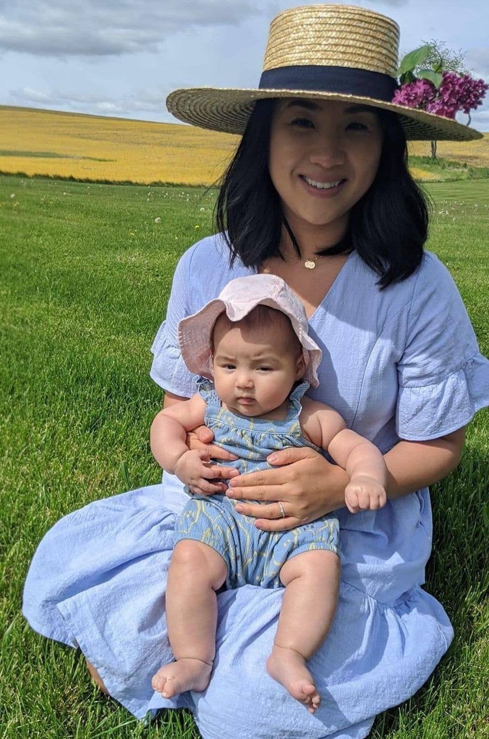 Nursing Dress With Pockets - Bell Sleeve- Periwinkle (Lavender/Blue)
