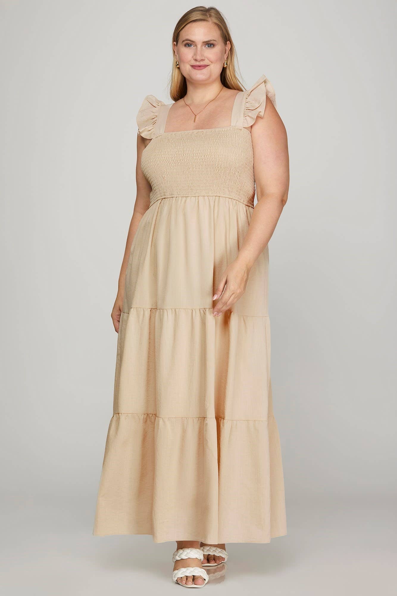 Plus Woven Smocked Tiered Dress