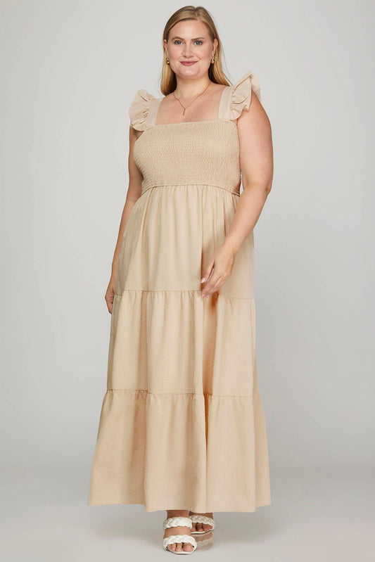 Plus Woven Smocked Tiered Dress