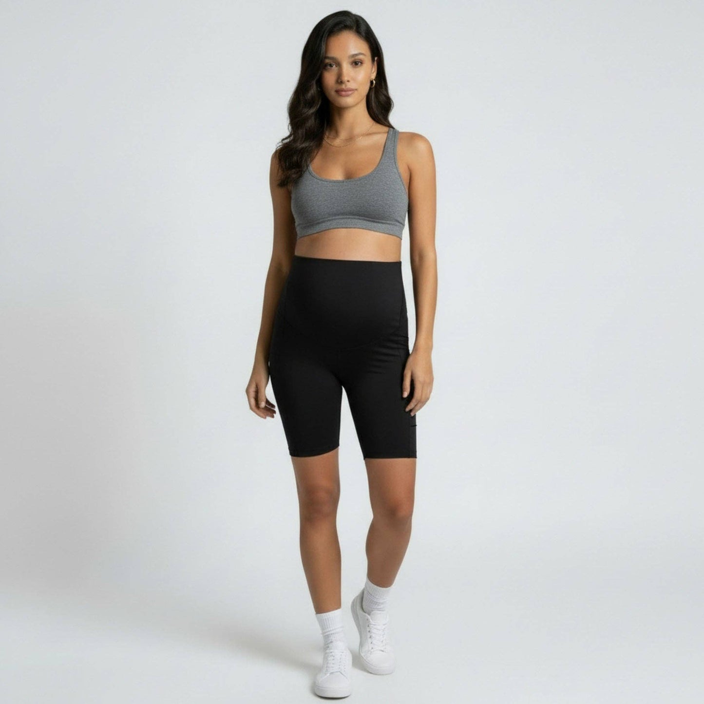 High Waist Maternity Bike Shorts with Over Belly Panel Stretch Activewear Workout Shorts