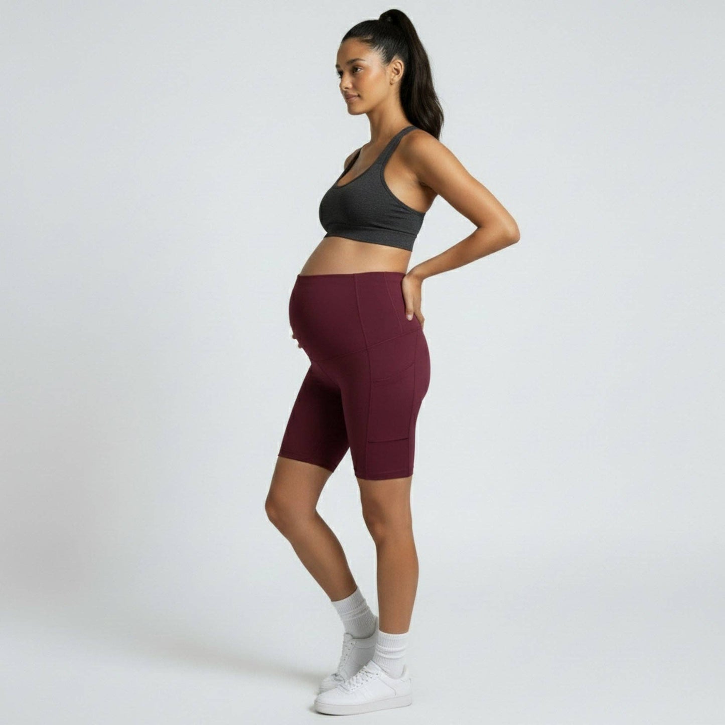 High Waist Maternity Bike Shorts with Over Belly Panel Stretch Activewear Workout Shorts
