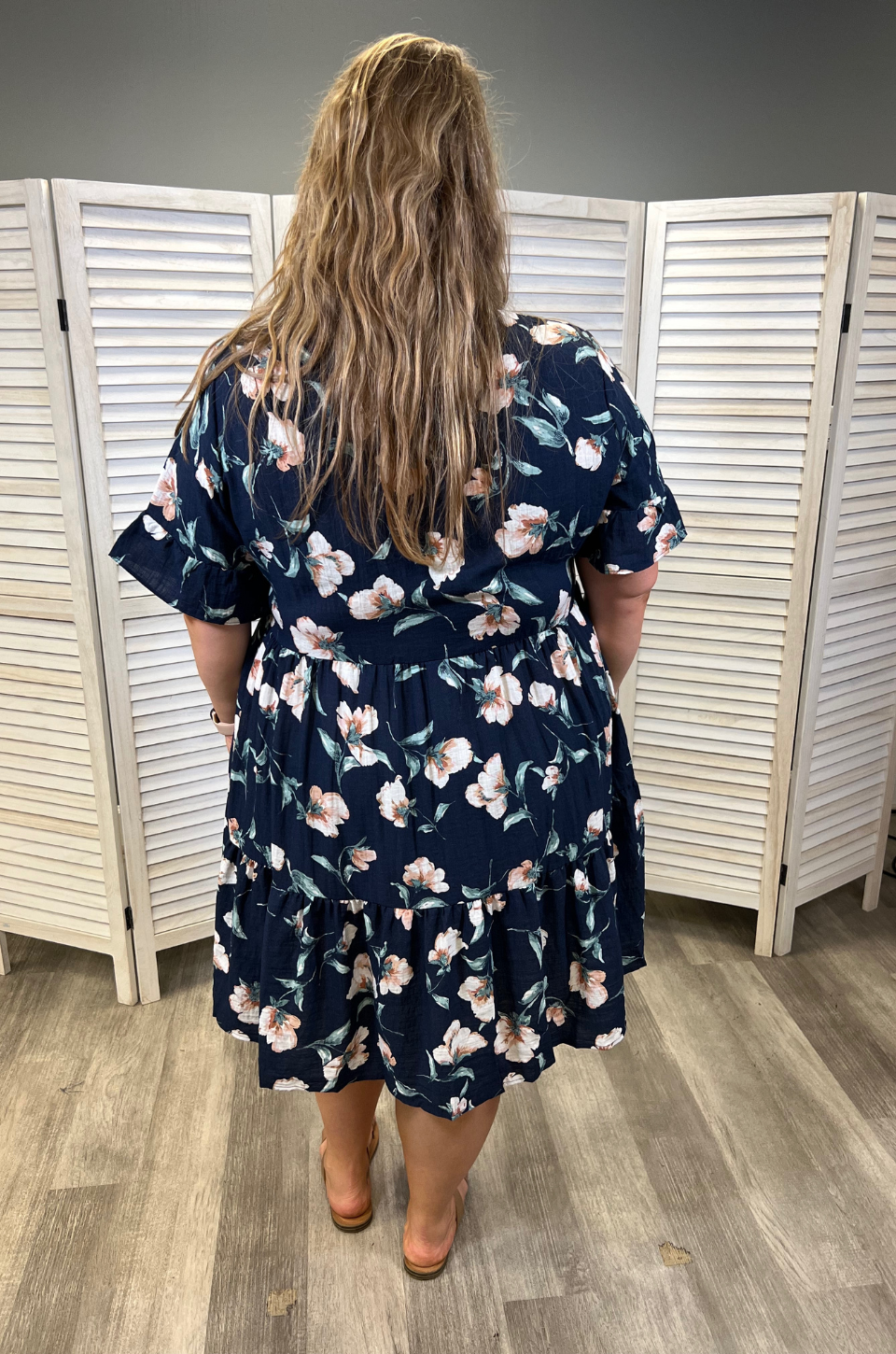 Floral Nursing Dress With Pockets -Bell Sleeve- Navy Floral