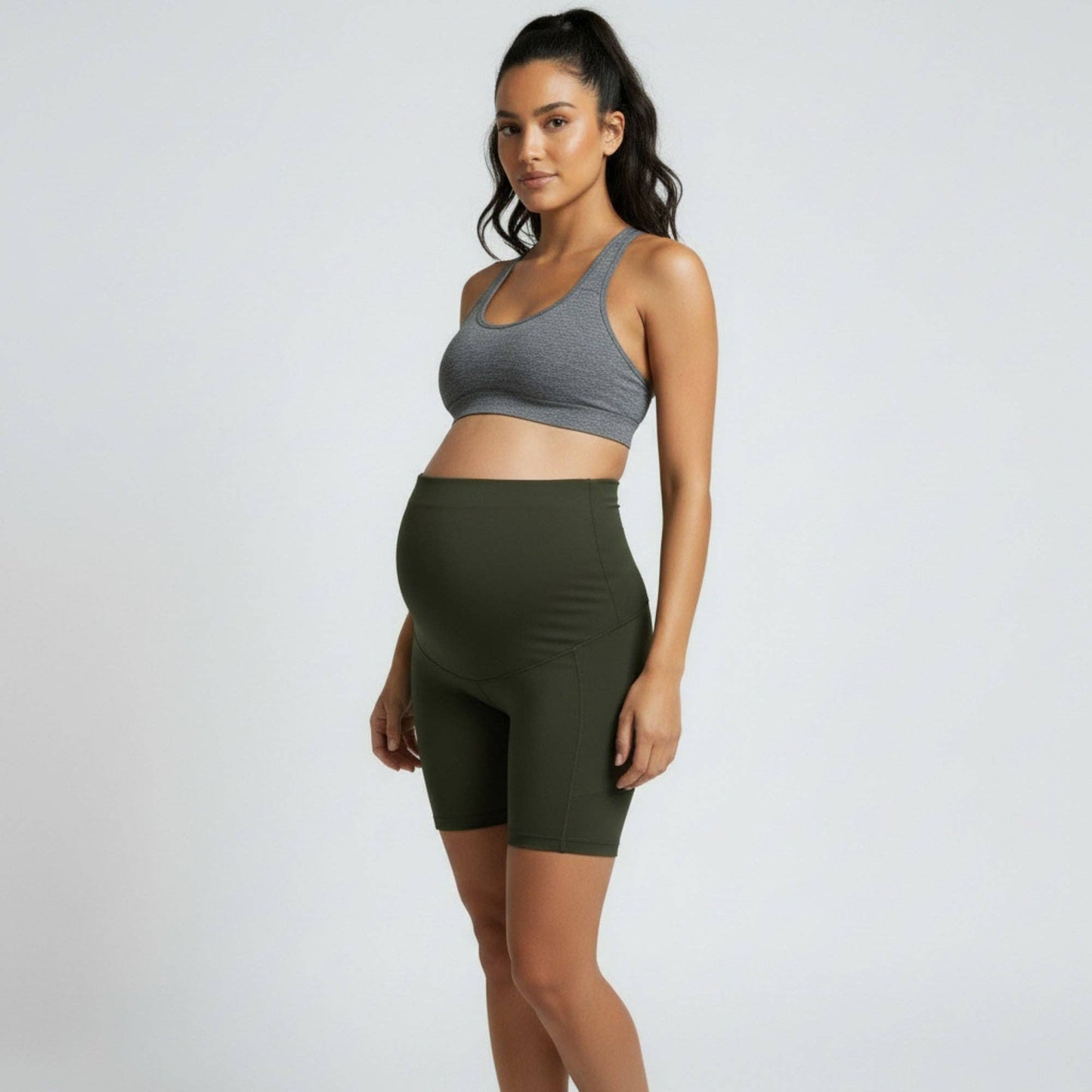 High Waist Maternity Bike Shorts with Over Belly Panel Stretch Activewear Workout Shorts