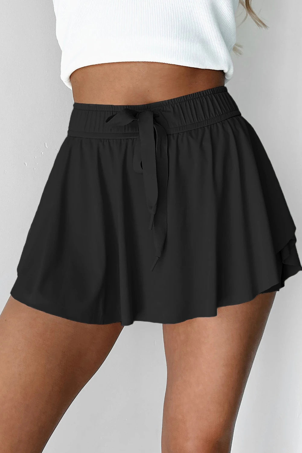 Drawstring High Waist Lined Tennis Skort