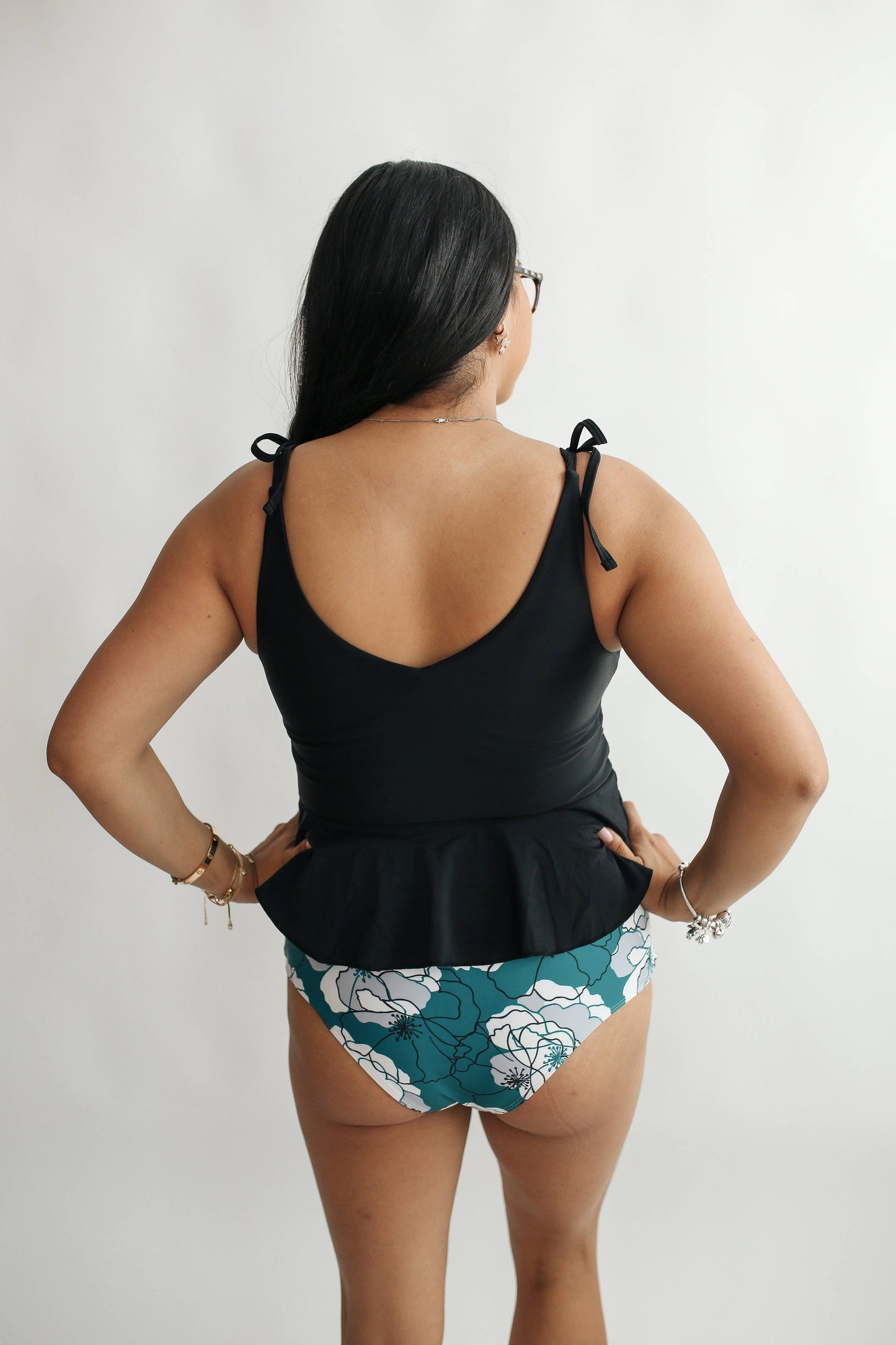 Tie Shoulder Breastfeeding Peplum Tankini Swimsuit Top