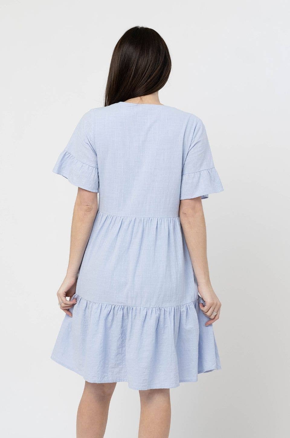 Nursing Dress With Pockets - Bell Sleeve- Periwinkle (Lavender/Blue)