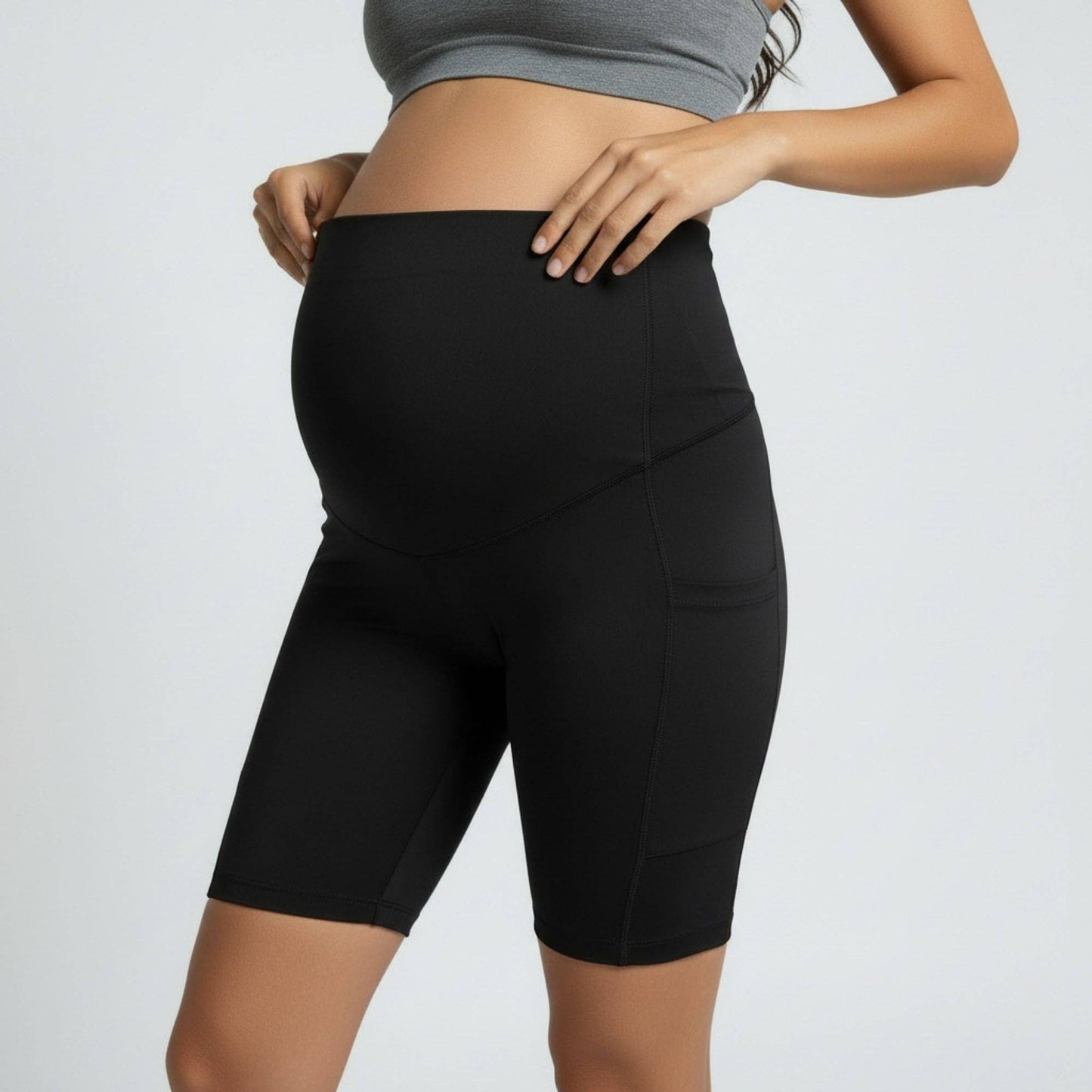 High Waist Maternity Bike Shorts with Over Belly Panel Stretch Activewear Workout Shorts