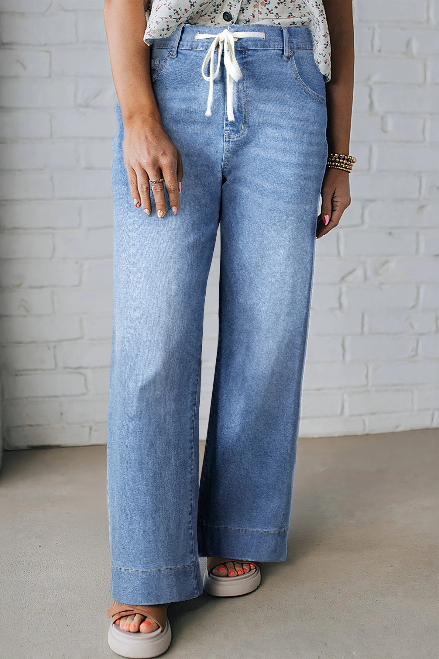 Plus Size Acid Wash Lace-Up Jeans