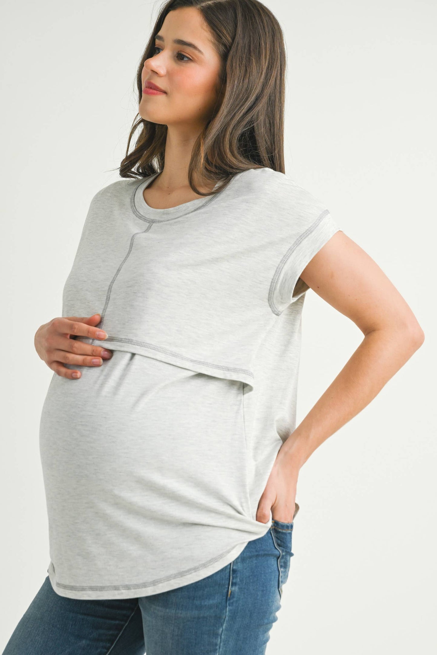 Double Layer Short Sleeve Maternity Nursing Top