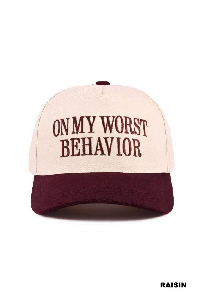On My Worst Behavior Two Tone Canvas Cotton Cap