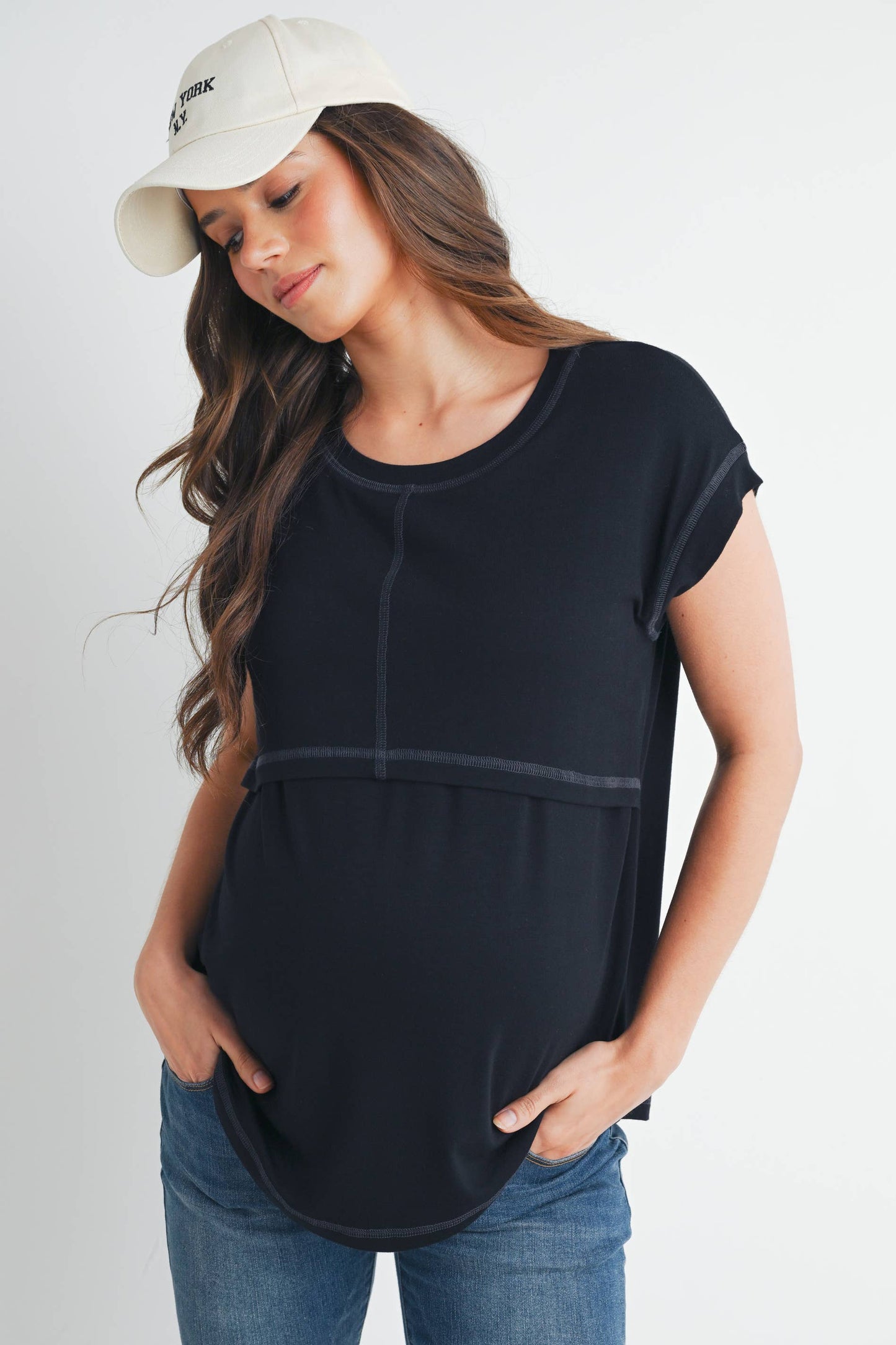 Double Layer Short Sleeve Maternity Nursing Top